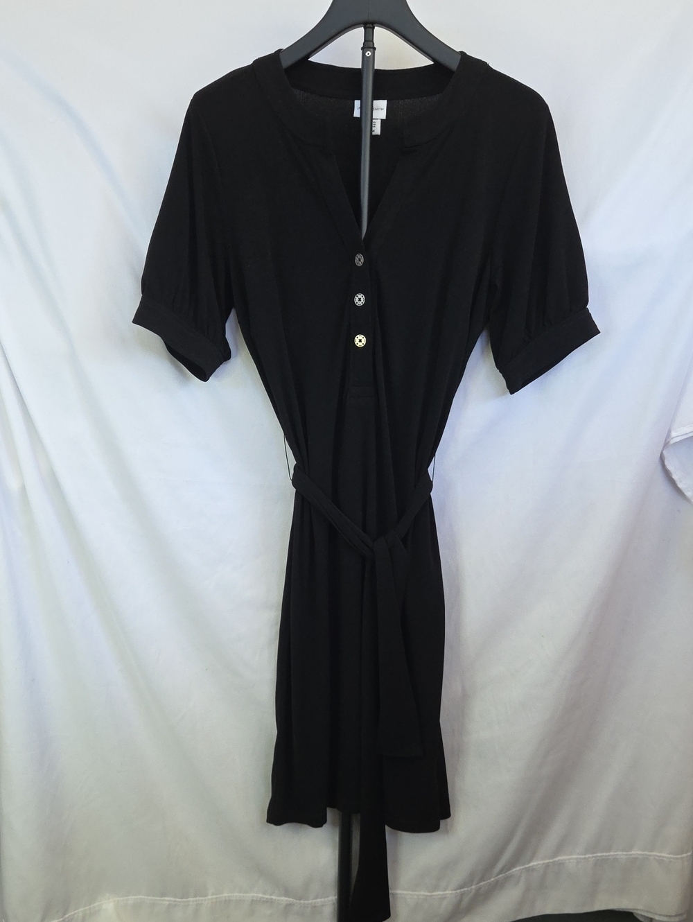 Jaclyn Smith Black Short-Sleeve Tie-Waist Midi Dress